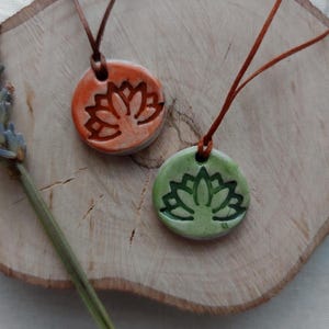 Handmade Ceramic Lotus Flower Necklace: Boho Spiritual Pendant