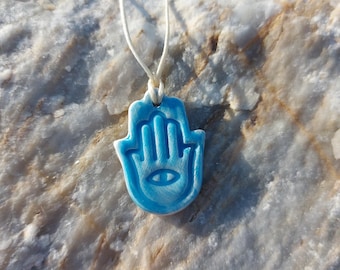 Blauer Opal Hamsa Hand Halskette Böser Blick Schutz 925