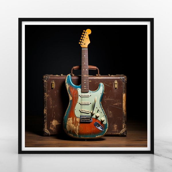 Timeless Vintage Guitar with Amp Suitcase Printable Wall Art, Instant Download, 300 DPI