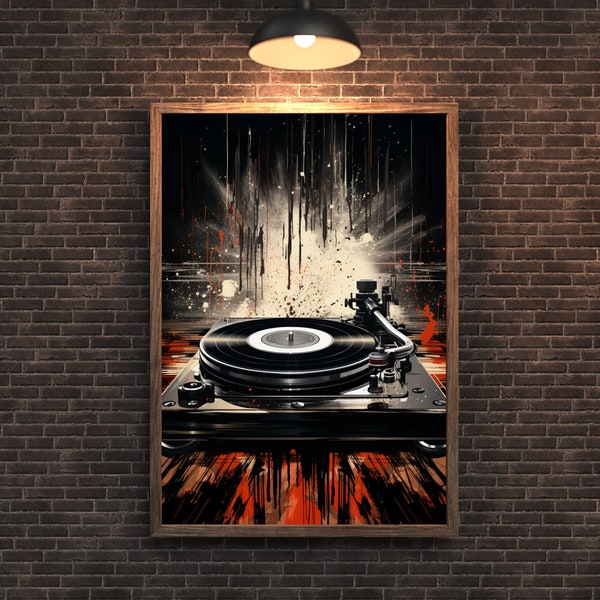 Vinyl Record Spinning on A Turntable In Abstract Printable Wall Art, Instant Download, 300DPI