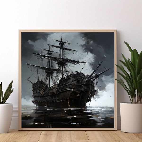 Peinture à l’huile imprimable Galleon Wall Art, Téléchargement instantané, 300DPI