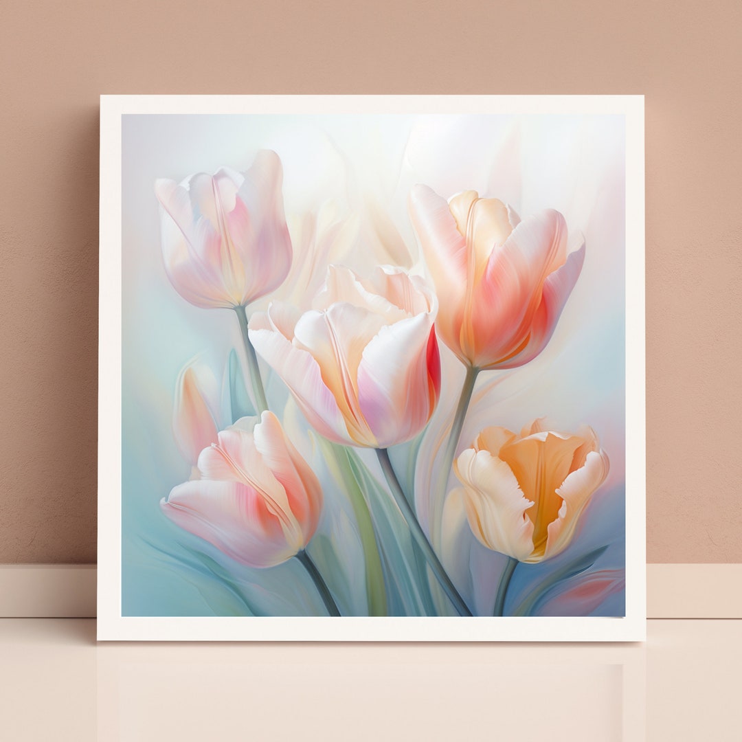 Printable Tulips Wall Art, Pastel Colors Floral Art, Instant Download ...