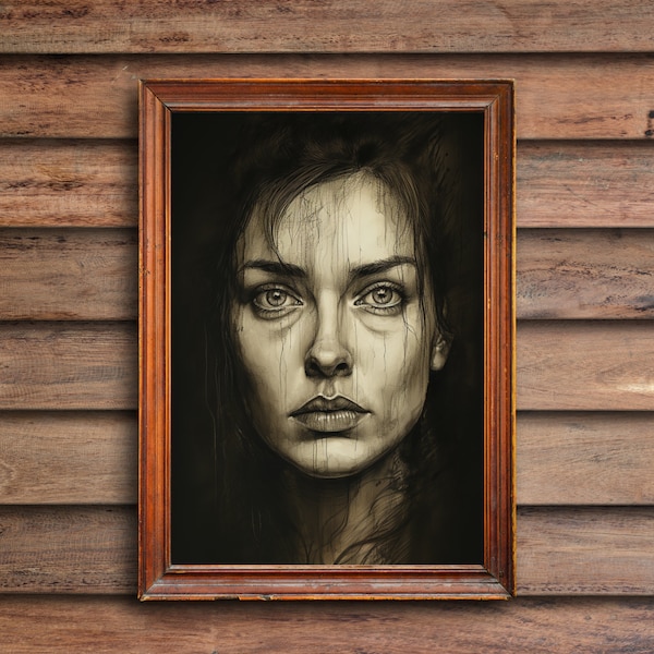 Printable Charcoal Portrait Of A Woman Wall Art, Instant Download, 300DPI