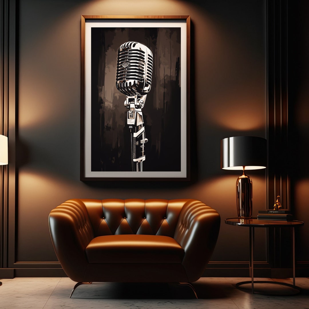 Printable Vintage Microphone Wall Art, Instant Download, Retro Art, Vintage Wall Art, 300DPI Etsy