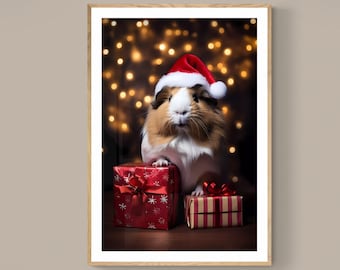 Cute Christmas Guinea pig wall art digital downloadable Guinea pig print