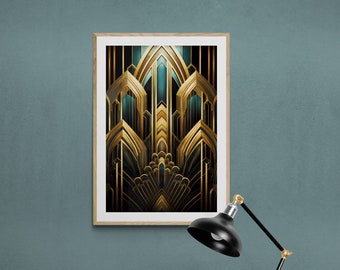 Blue and gold art deco inspired wall art digital downloadable art deco print