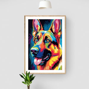 German shepherd wall art in a pop art style digital downloadable dog print