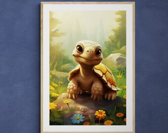 Cute tortoise art digital downloadable nursery print