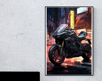 Cyberpunk motorcycle art digital downloadable motorcycle print