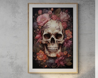 Floral skull wall art digital downloadable art print