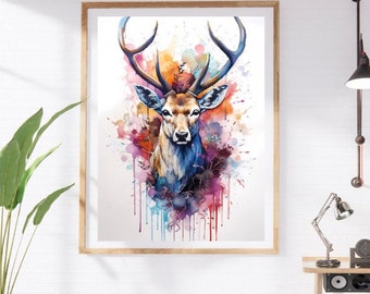Hirsch Hirsch Tierwelt Tier Aquarell Kunst digitaler Hirsch Druck