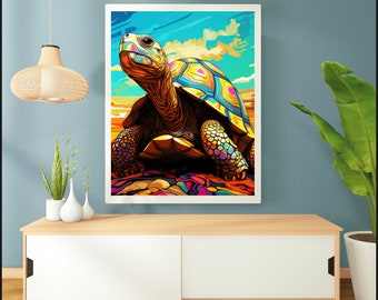 Schildkröte in einem Pop-Art-Stil Kunst digital herunterladbare Schildkröte Druck
