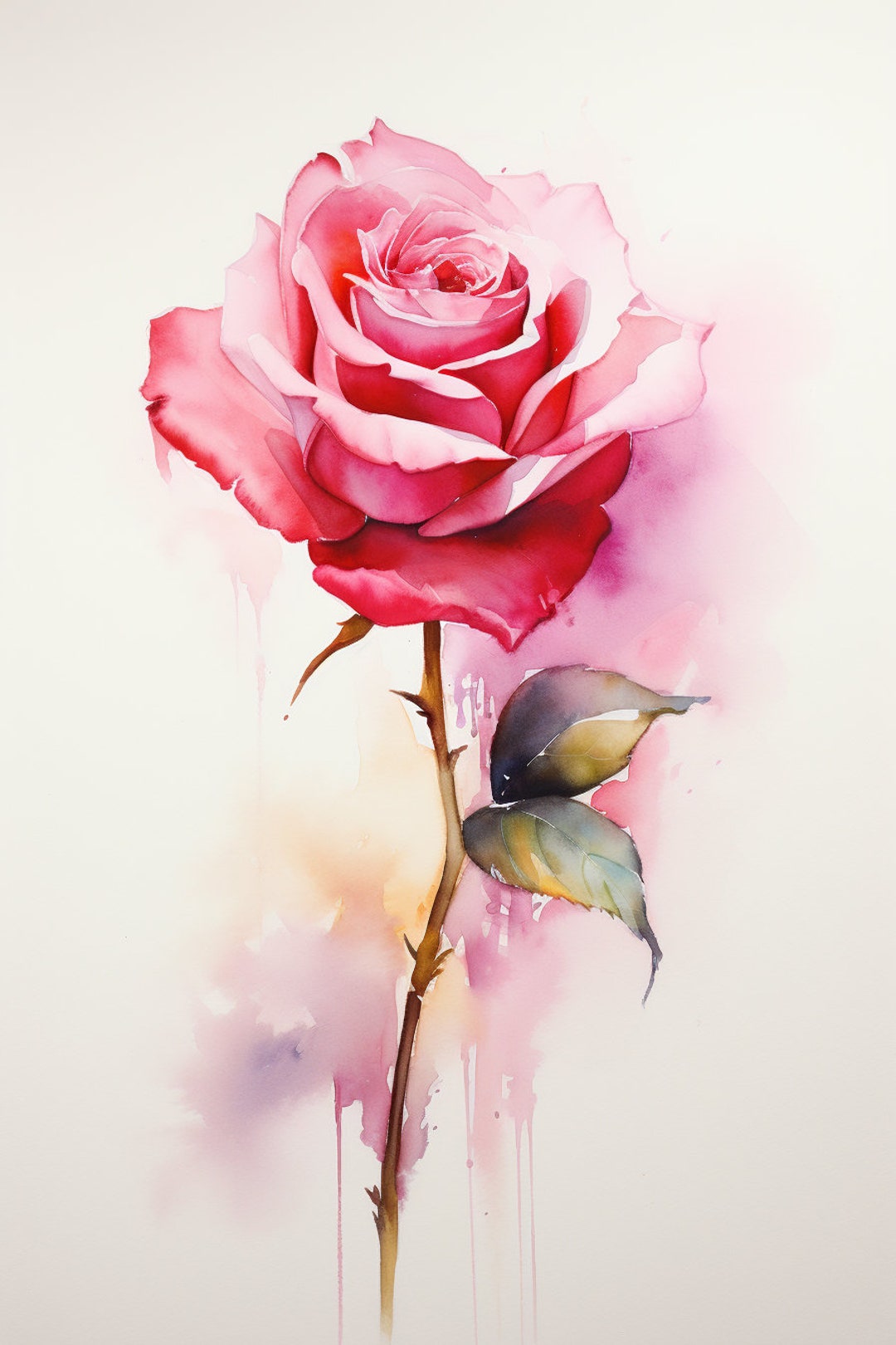 Watercolour Rose Art Print Digital Downloadable Art - Etsy