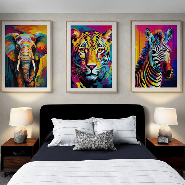 Pop art African Wildlife Wall Art numérique téléchargeable tirages d’art africains