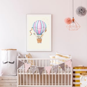 Hot Air Balloon with Animals, baby shower PDF Poster gift, Kidsroom Printable Wall Art, Digital print, Elephant, Giraffe, Koala, Monkey