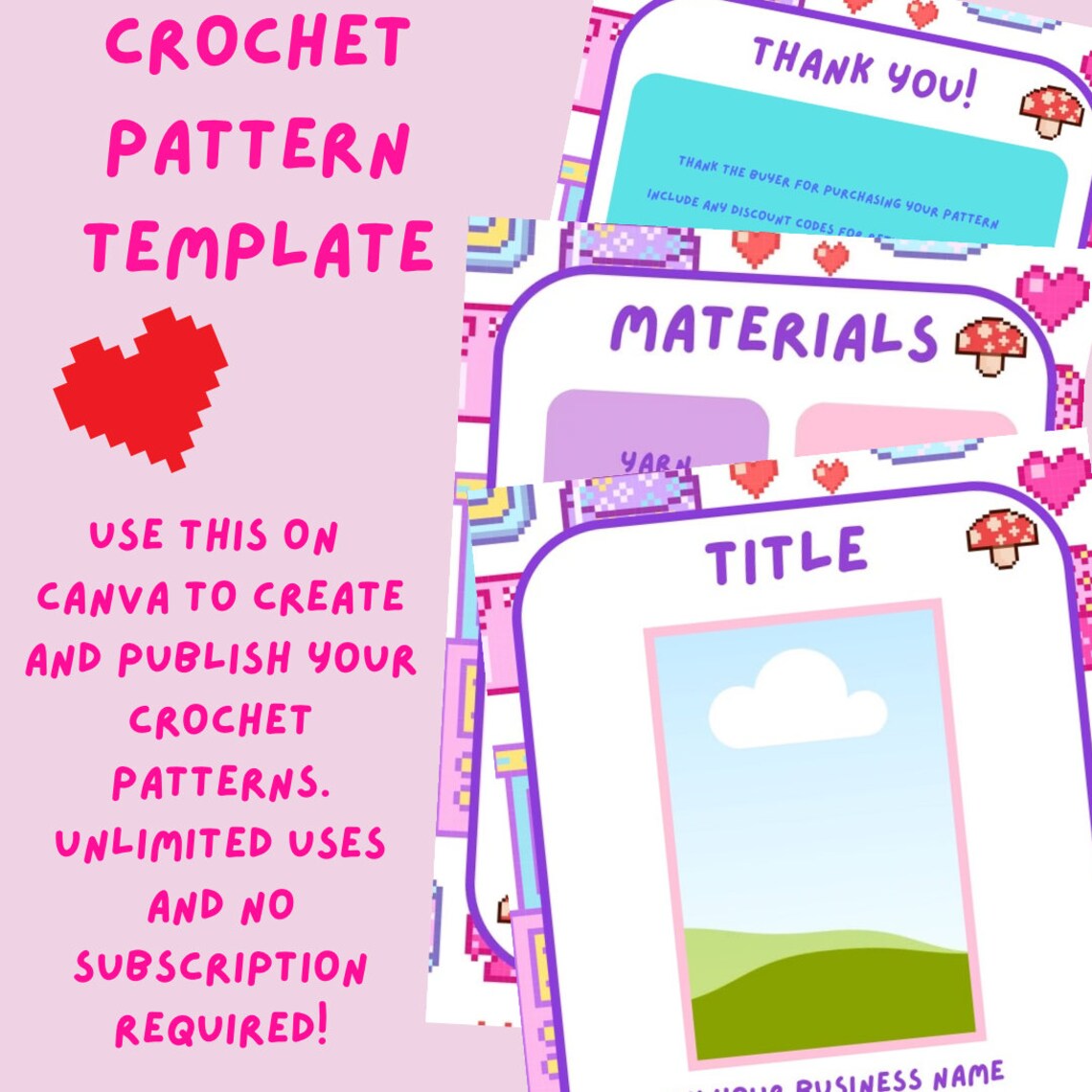 Crochet Pattern Template | Canva PDF Digital Download | Pastel Pixel ...