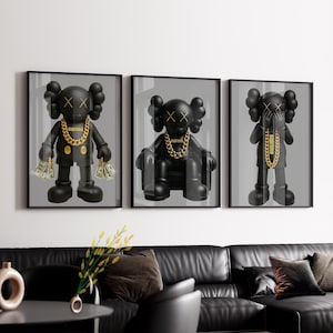 Hypebeast Toys Poster, Decor, Figure Printable Wall Art, Gift for Boyfriend, 3 Piece Set, Kaws Poster Large Minimalis,Digital Download,18