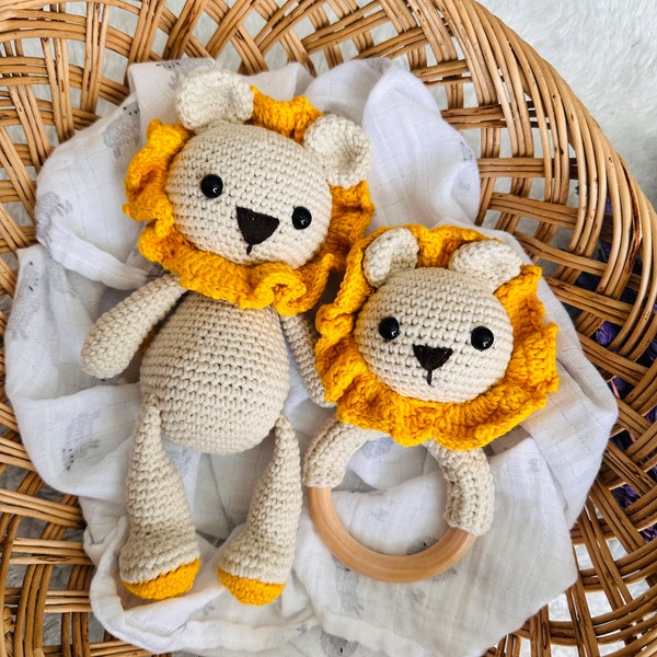 Amigurumi lion set for newborn,handmade toys,healthy toys for kids,montesorri,baby shower gift,newborn gift,handmade gift