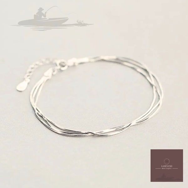 Bracelet fin en argent sterling | Bracelet superposé | Argent sterling 925 | Bracelet minimaliste | Bracelet réglable | Cadeaux pour elle