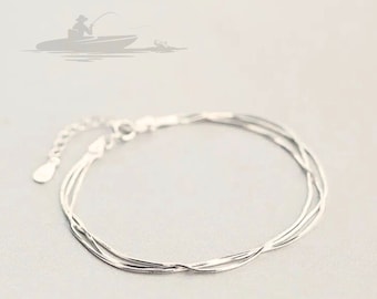 Bracelet fin en argent sterling | Bracelet superposé | Argent sterling 925 | Bracelet minimaliste | Bracelet réglable | Cadeaux pour elle