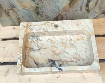 Calacatta Gold Sink , Gold Sink , Custom Bathroom Sink , Handmade Stone Sink , Custom Order Sink, Marble Sink, Wall Mounted Powder room sink