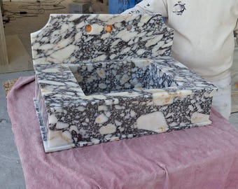Calacatta Viola Marble Sink, Wall Mounted Sink, Farmhouse Sink, Powder Room Sink, Hand Carved Marble Sink, Concealed Drain Sink