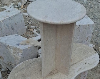 Coffe Table Hand Carved Travertine Marble Natural Stone Modern Living Room Accent Corded Design