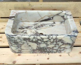 Calacatta Viola Marble Sink, Wall Mounted Sink, Farmhouse Sink, Powder Room Sink, Hand Carved Marble Sink, Concealed Drain Sink