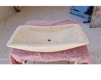 Lavandino rettangolare in travertino naturale, lavabo da appoggio in marmo travertino, lavabo moderno da appoggio, lavabo in pietra fatto a mano
