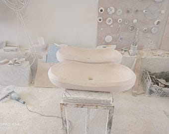 Calacatta Travertine Marble Sink, Powder Room Sink, Custom Order Washbasin, Hand Carved Sink, Handmade Sink, Floating Sink, Rectanguler Sink