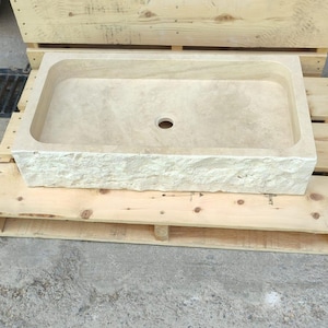 Travertine Wallmount Sink - Rough Edge - One Piece Stone Sink - 100% Natural Stone - Handcrafted - Marble Sink - Travertine