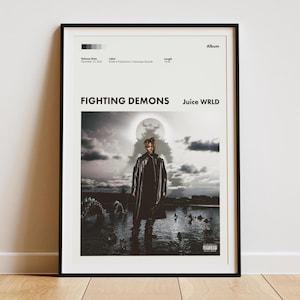 Poster d&#39;album numérique Juice WRLD Fighting Demons - Impression de couverture d&#39;album de rap - Art mural hip hop - Poster Juice WRLD - Téléchargement numérique - Cadeau