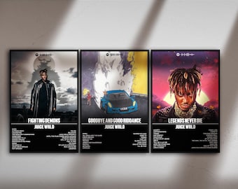 Set de pósteres de la portada del álbum Juice WRLD: 3 impresiones digitales - Arte mural de hip hop