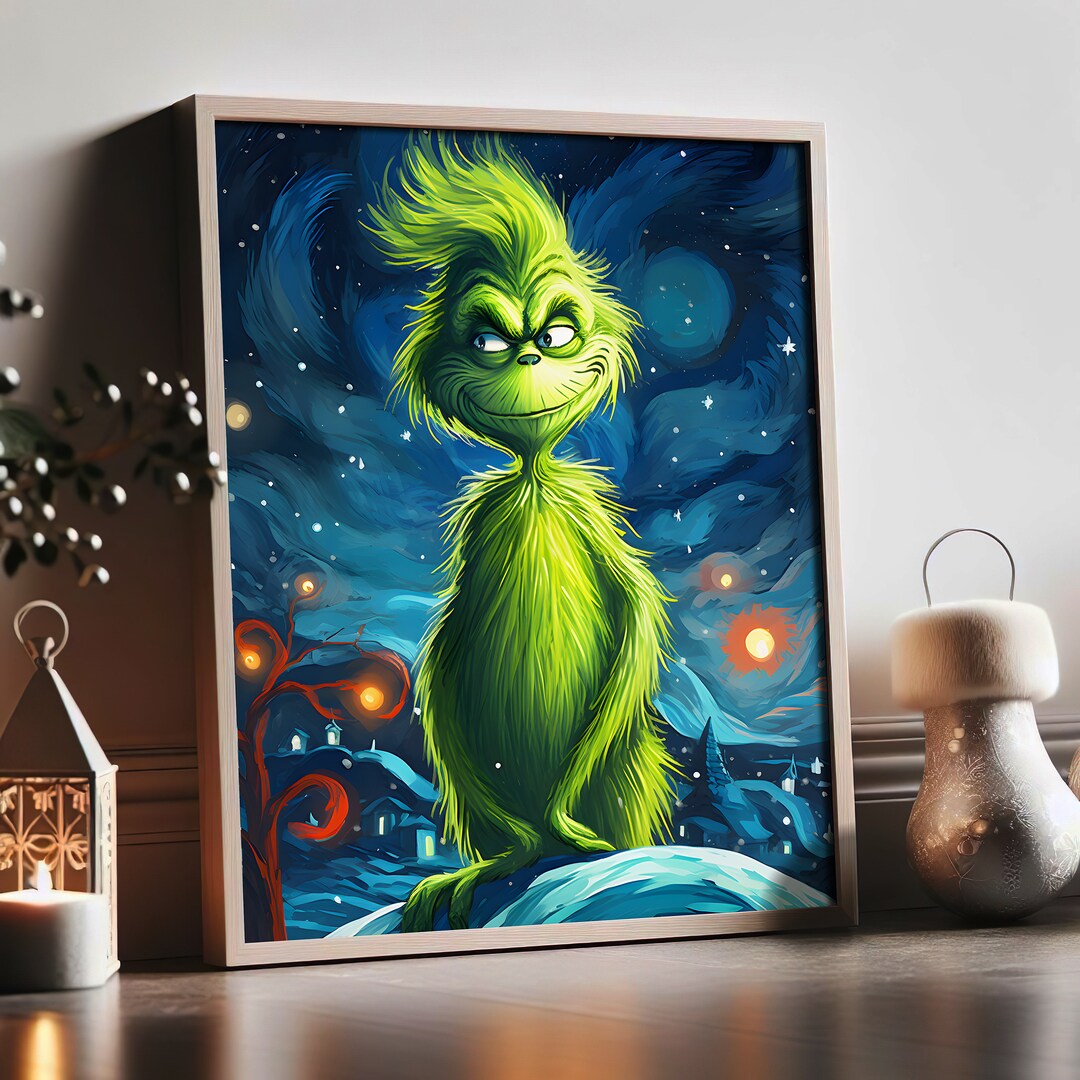 The Grinch Poster Van Gogh Style Painting Starry Night Etsy
