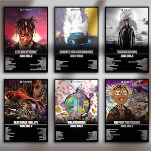 Juice WRLD - Paquete de póster digital con 6 portadas de álbumes / Póster de rap de regalo para él / Póster de música Hyperbeast / Rap de hip hop / Impresión artística descargable