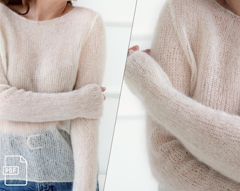 Knitting Pattern Mist Jumper | Mohair Sweater Knitting Pattern | Women long Sleeves Sweater |  Long sleeves sweater knitting tutorial