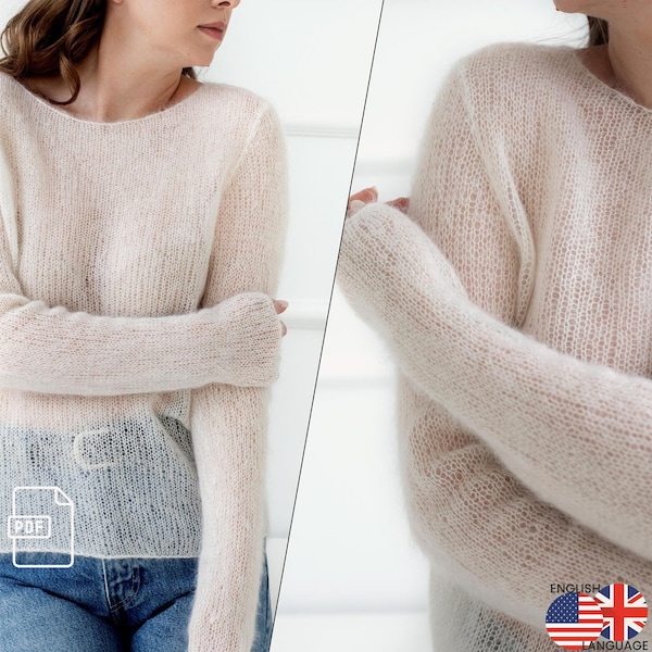Knitting Pattern Mist Jumper | Mohair Sweater Knitting Pattern | Women long Sleeves Sweater |  Long sleeves sweater knitting tutorial