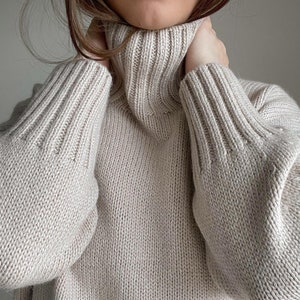 Cecil Sweater Knitting Pattern: Contemporary Oversized Woolen Sweater with Elegant Mock Neck & Long Sleeves - for Intermediate-Level
