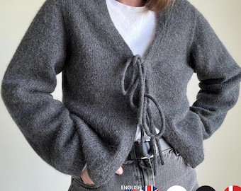 Solene Cardigan Knitting Pattern: Classic, and Minimalist Cardigan with Ties. Pattern with Drop Shoulders and Slightly Cropped Relaxed Fit.