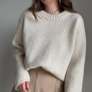 Chantal Sweater Knitting Pattern:  Stylish Crewneck - Sport Gauge weight for a Soft, Elegant Fit. Pullover knitting guide for women.