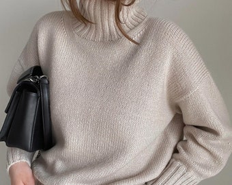 Modern Cecil Sweater Pattern: Soft, Minimalist Pullover Knitting Guide for Ladies - Mock Turtleneck.