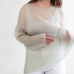 Thin Jumper Knitting Pattern: Women&#39;s Loose Knit Mohair Sweater pattern with Oversized Fit. Easy PDF Knitting Tutorial. Summer knit pattern.