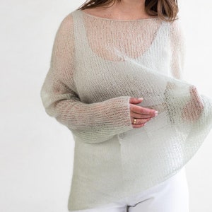 Thin Jumper Knitting Pattern: Women's Loose Knit Mohair Sweater pattern with Oversized Fit. Easy PDF Knitting Tutorial. Summer knit pattern.