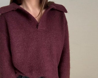 Charlie Pullover Knitting Pattern: Elegant Merino Polo Sweater - Women's Relaxed Fit, Polo collar and Drop Shoulder Design Tutorial.