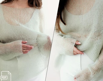 Thin Jumper Knitting Pattern | Women Jumper | Knit mohair pattern | Oversized fit knitting pattern | Loose knit pattern | Open Knit Pattern