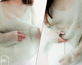 Knitting Pattern Thin Jumper | Oversized fit mohair knitting pattern | Knit mohair pattern | Loose fit knitting pattern | Open Knit Pattern