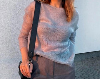 Thin Jumper Knitting Pattern: women's loose Knit mohair sweater pattern with oversized fit. Best mohair Knitting pattern. Summer sweater.
