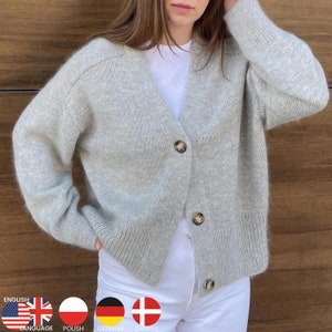 Paul Cardigan knitting pattern: Oversized Wool-Mohair Blend, V-Neck and Button-Up instruction. Classic Yet Contemporary in women&#39;s knitwear.