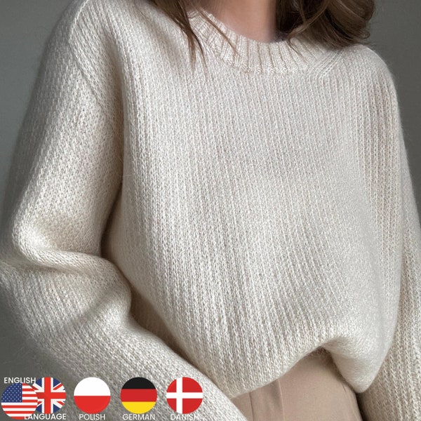 Chantal Sweater Knitting Pattern: Elegant & Classic Crewneck Pullover - Soft, Luxurious Design in Sport Gauge. Knit guide by Morecaknit.