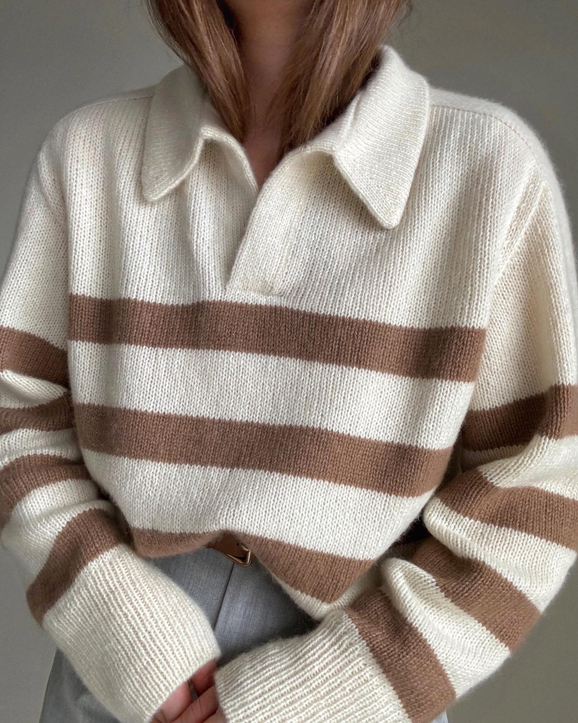 【DEARMINE】Olle Stripe Collar Knit Charlie Pullover Knitting Pattern: Woolen Polo Sweater With